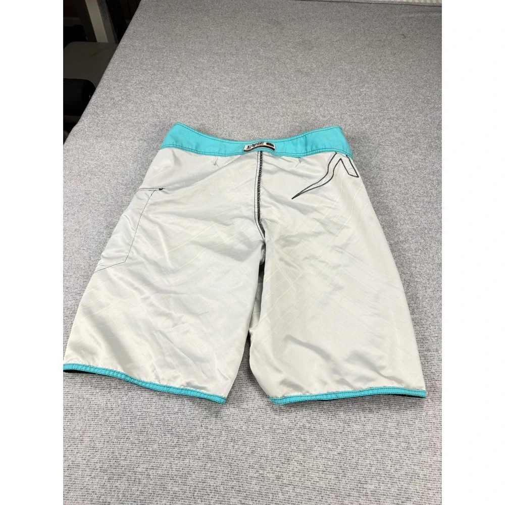 Fox Racing Mens Plaid Board Shorts Size 34 Gray Neon Green Cargo Pocket Swimwear